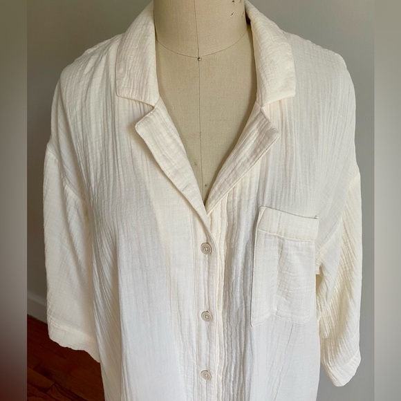 Madewell | Cream Cotton Gauze Button-up Caftan Duster Cover-up | Sz M - Picture 4 of 10